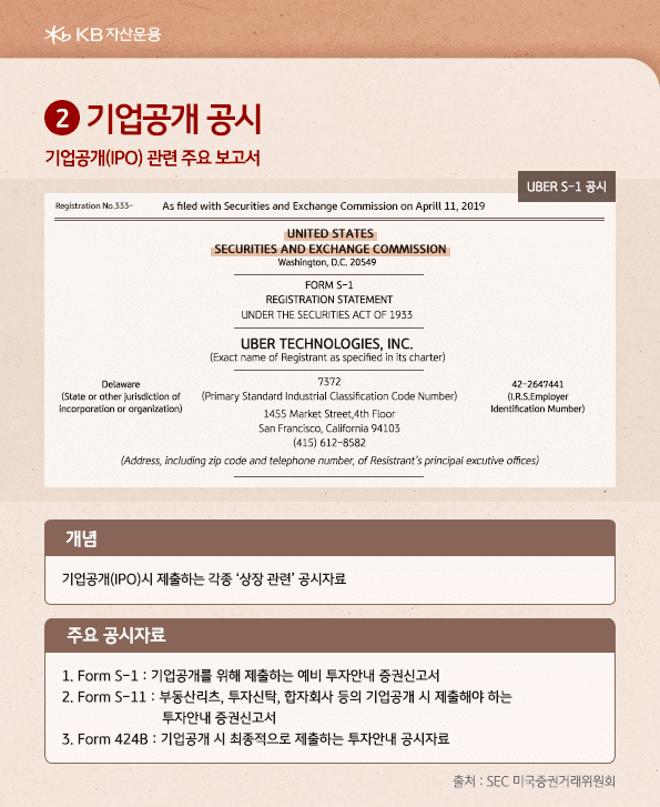 '기업공개 공시'는 ipo 관련된 주요 공시 보고서들로, 각종 '상장 관련' 공시자료에 해당. form s-1, s-11등이 해당.